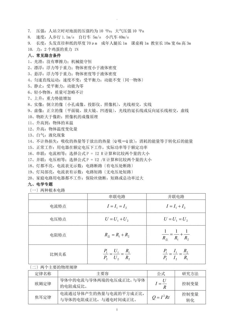 中考物理专题复习知识点汇总_第5页