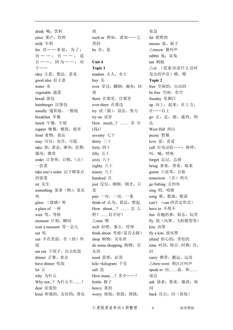 仁爱版初中英语单词分册汇总.doc_第4页