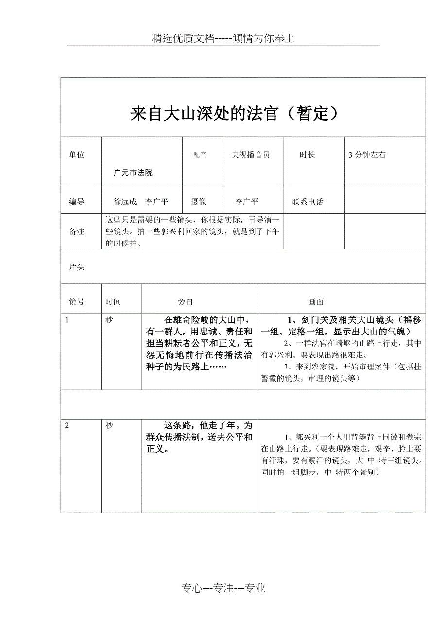 纪录片《背篼法官》剧本分镜头_第1页