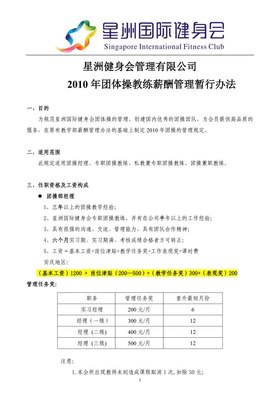 《星洲国际健身会团操教练管理制度》 .doc_第1页