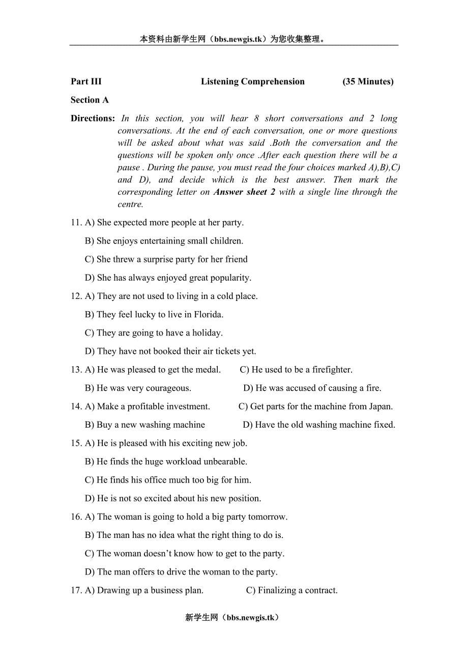 2009年6月英语四级考试真题与答案_第5页