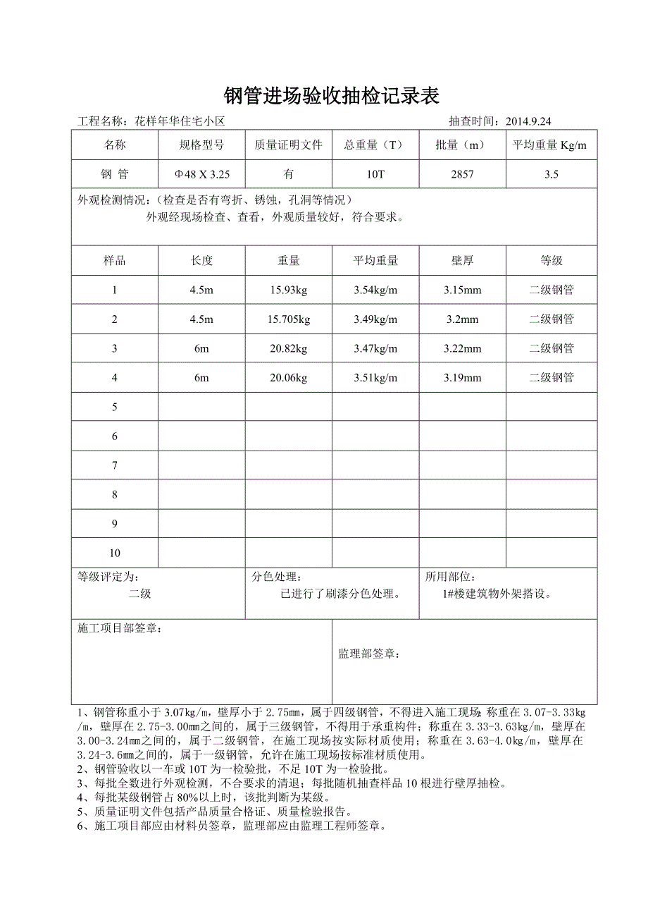 钢管进场验收抽检记录表.doc_第1页