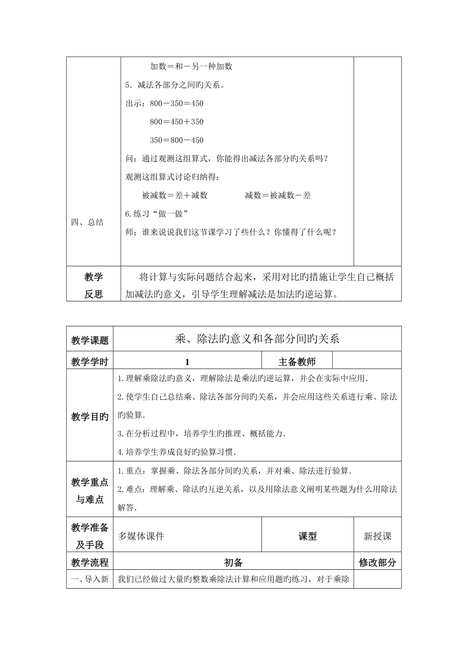 2023年新审定人教版四年级数学下册教案全册含教学反思_第4页