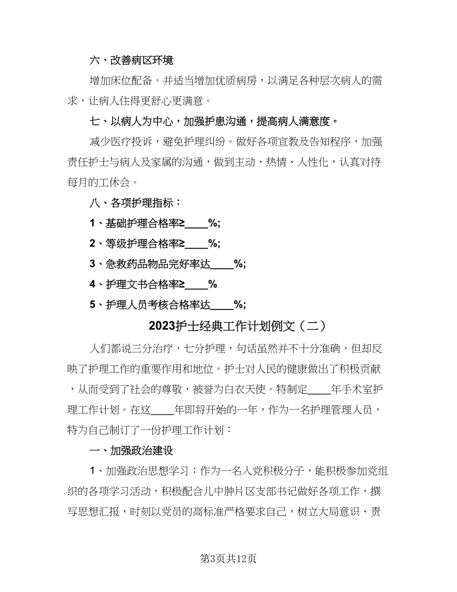 2023护士经典工作计划例文（4篇）_第3页