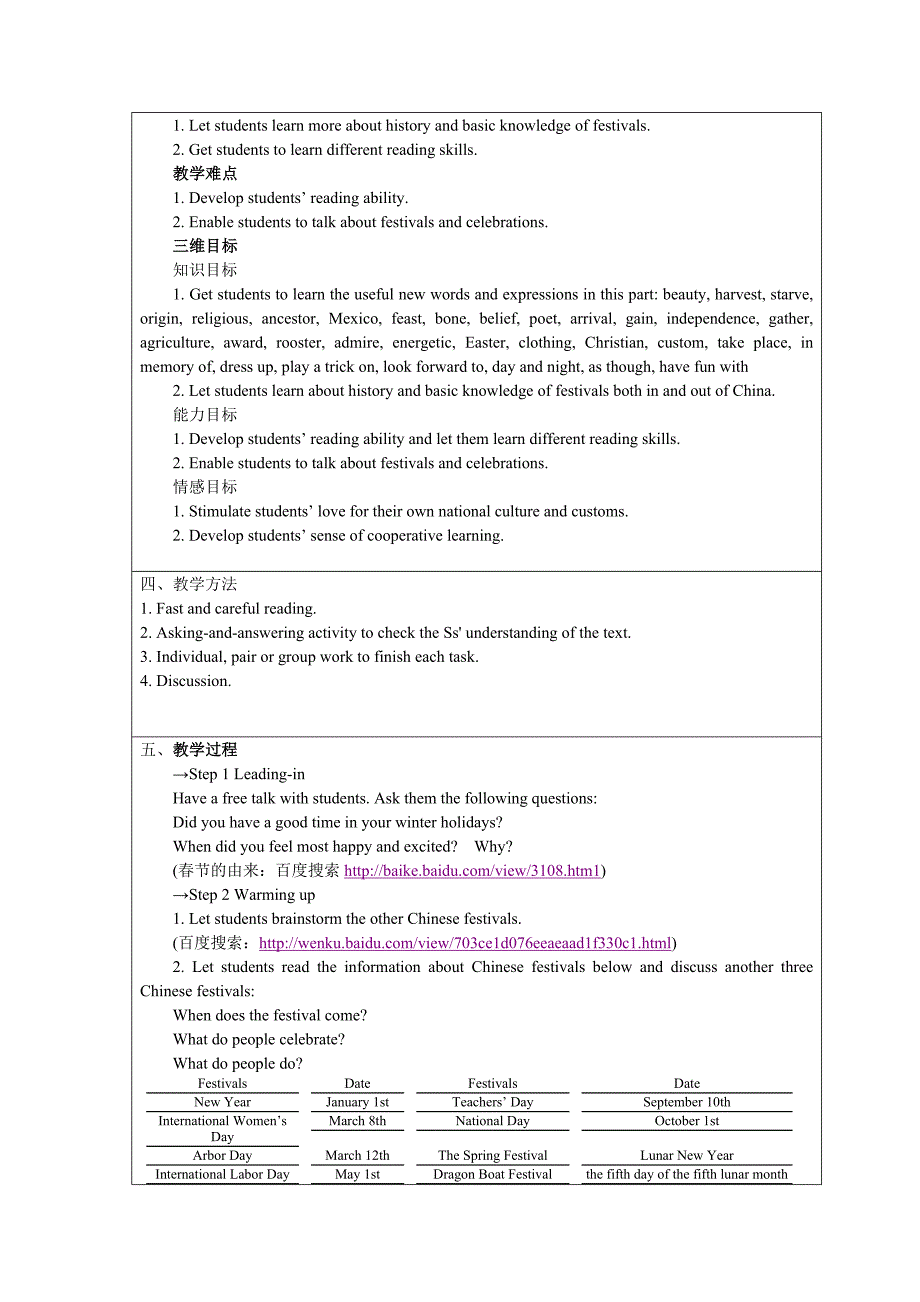 高中英语人教版B3U1Festivalsaroundtheworld教案Word版_第2页