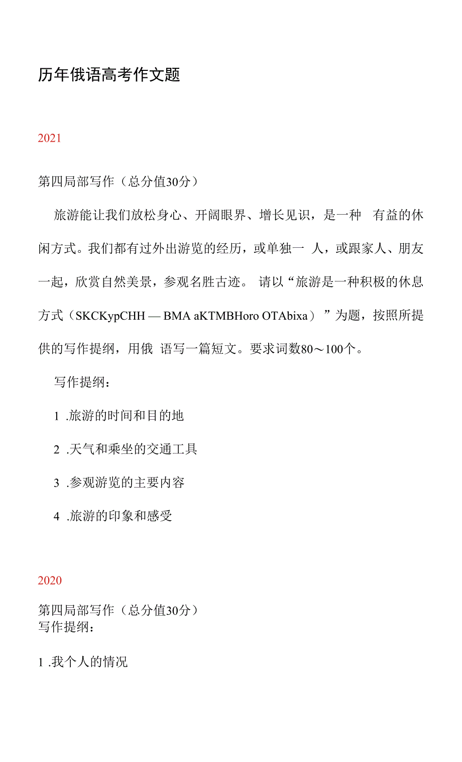 历年俄语高考作文题--高考俄语复习.docx_第1页