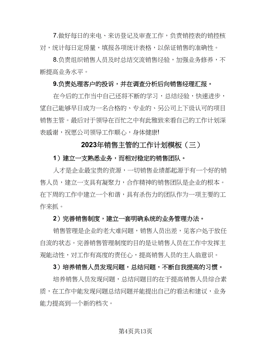 2023年销售主管的工作计划模板（四篇）_第4页