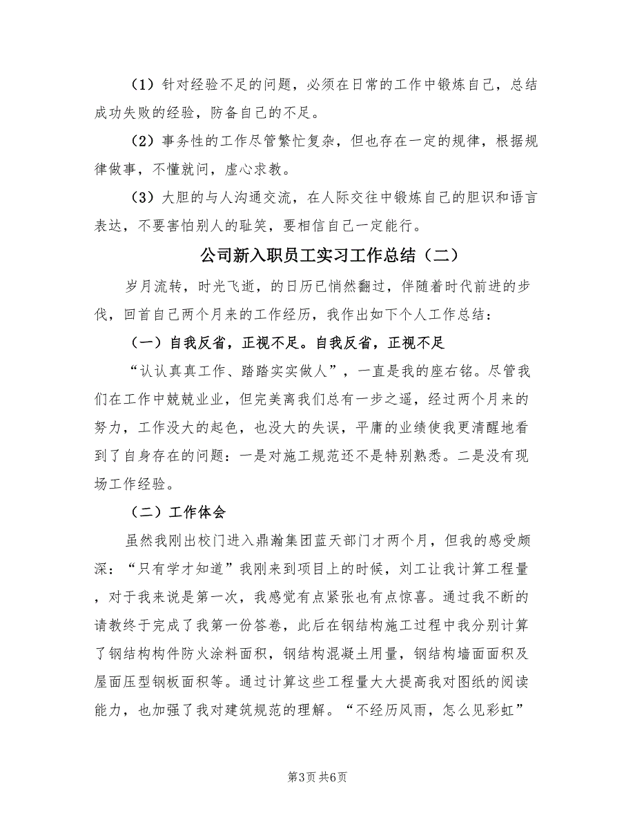 公司新入职员工实习工作总结（3篇）.doc_第3页