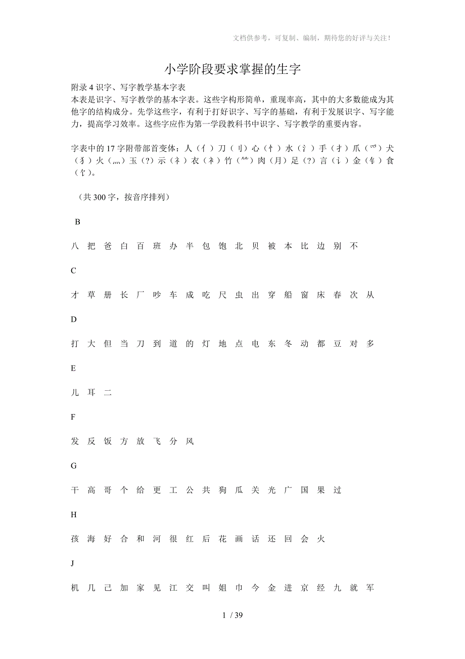 小学阶段要求掌握的生字_第1页