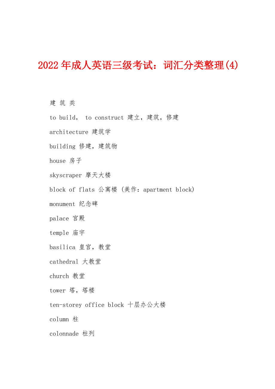 2022年成人英语三级考试词汇分类整理(4).docx_第1页