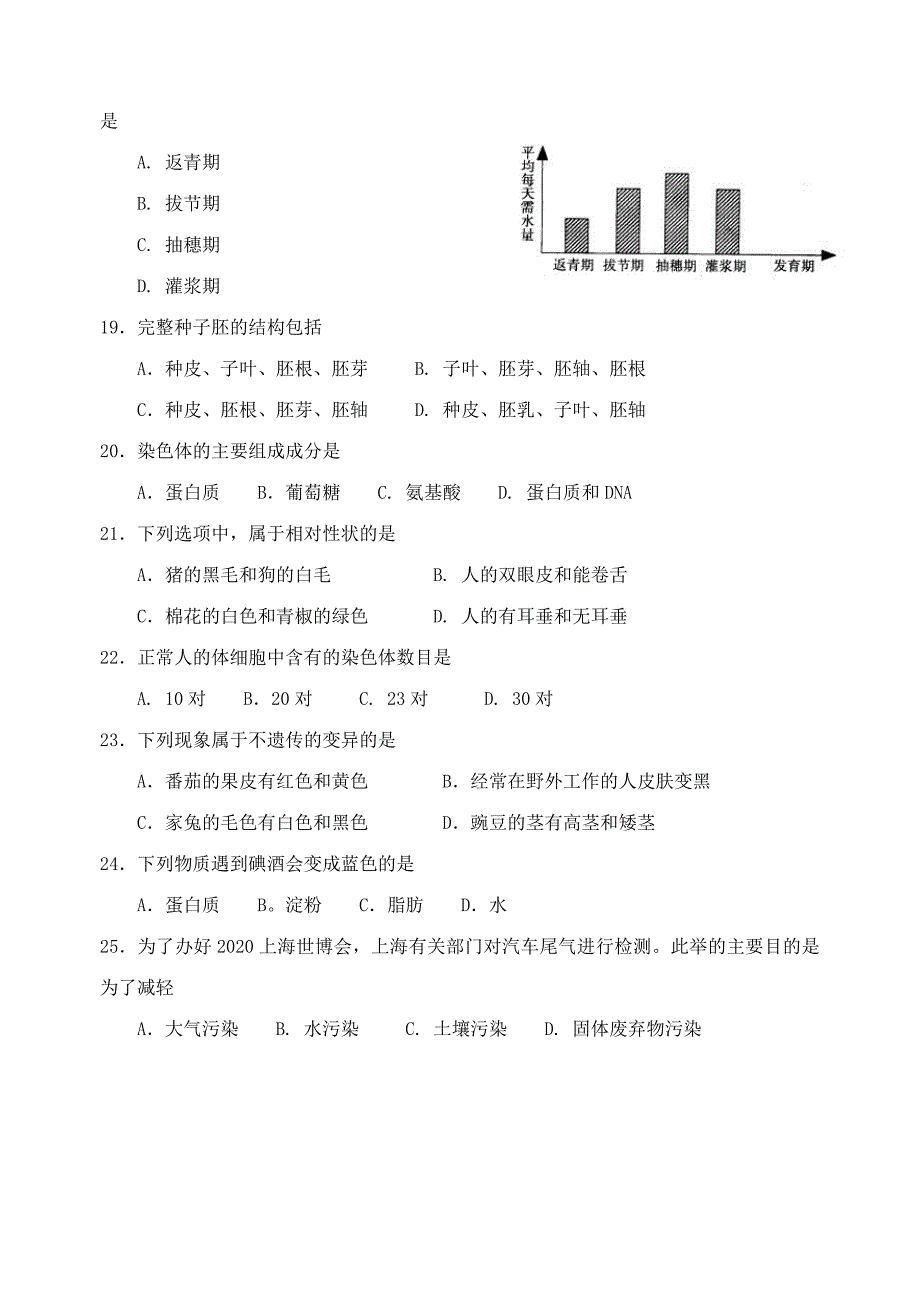 江苏省南通市2020年会考真题生物试卷_第3页