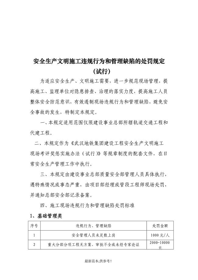 施工现场安全生产违规行为和管理缺陷的处罚规定(改版).doc
