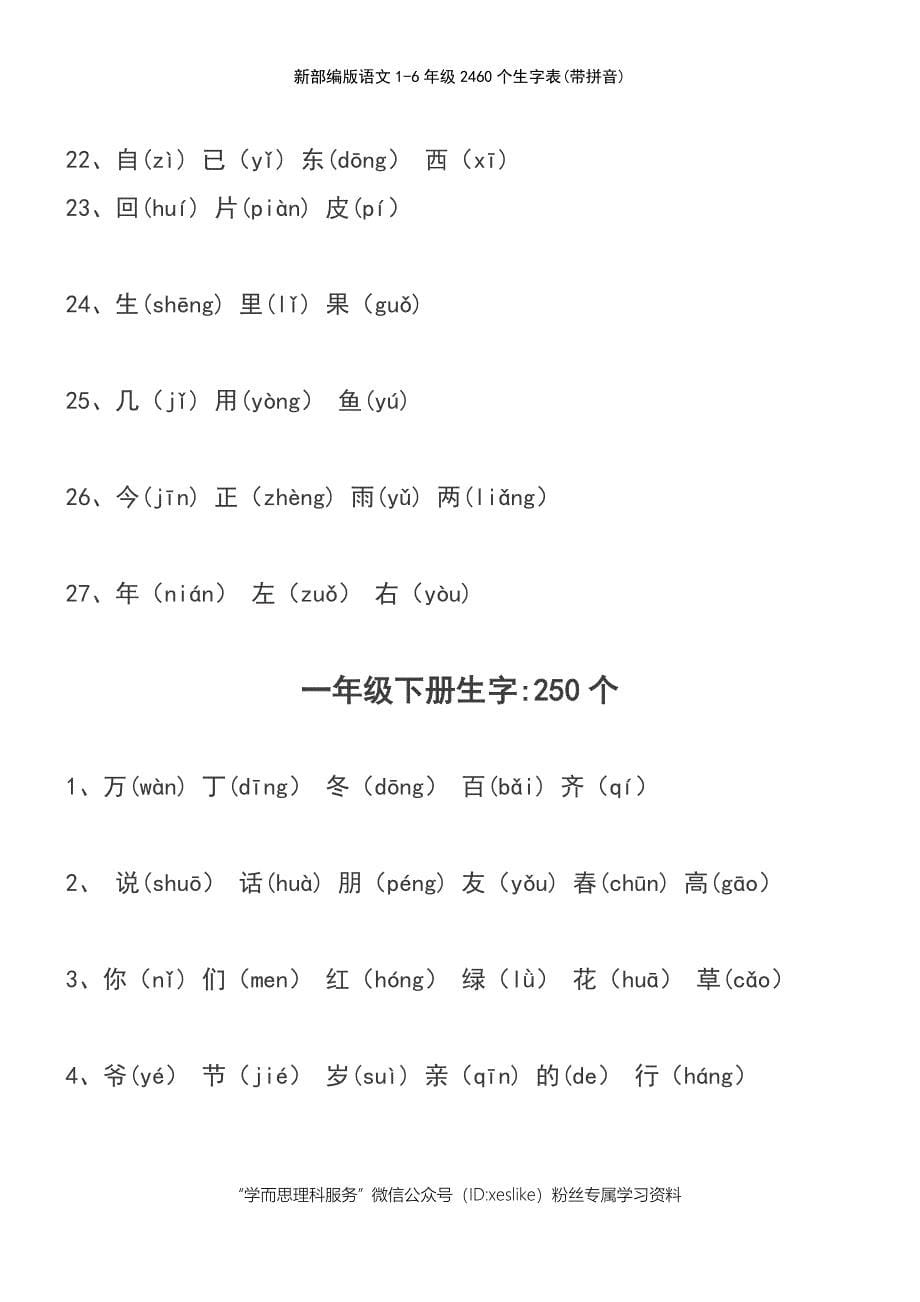 (2021年整理)新部编版语文1-6年级2460个生字表(带拼音)_第5页