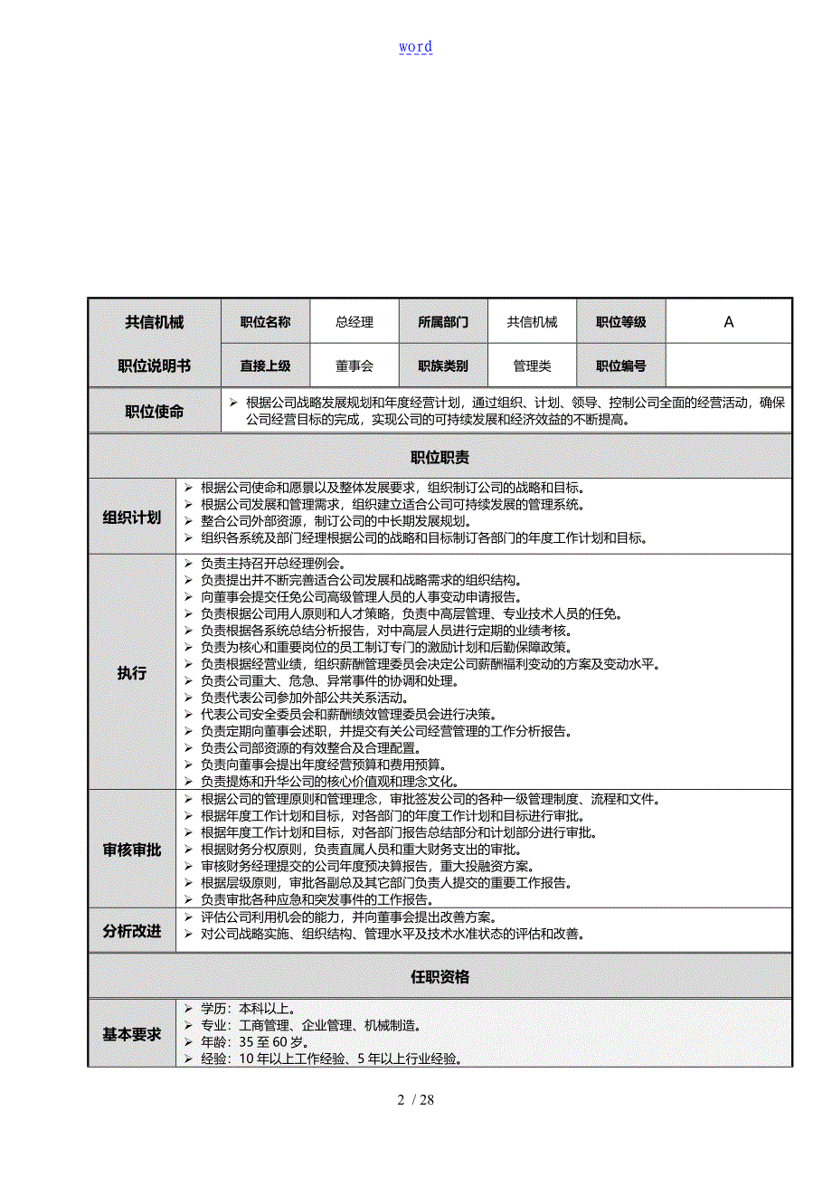 机械制造共信机械高层岗位说明书050110_第2页