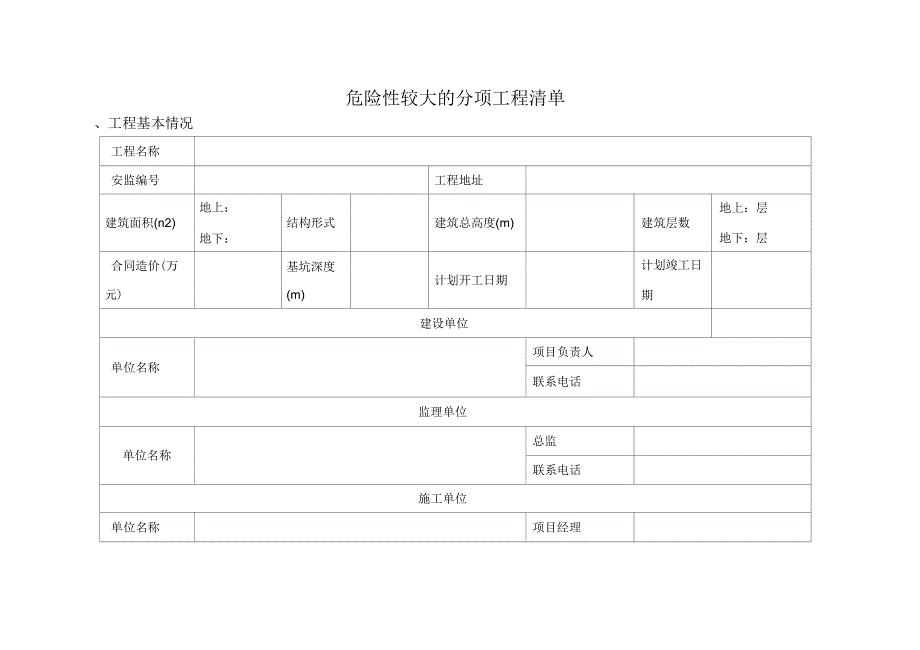 危险性较大的分项工程清单