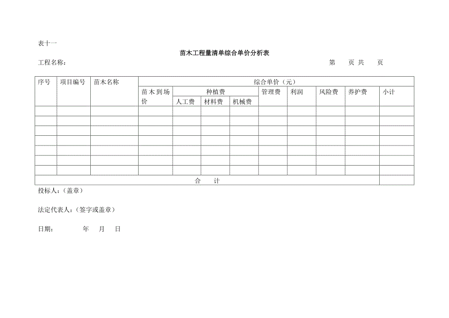 苗木工程量清单综合单价分析表.doc_第1页
