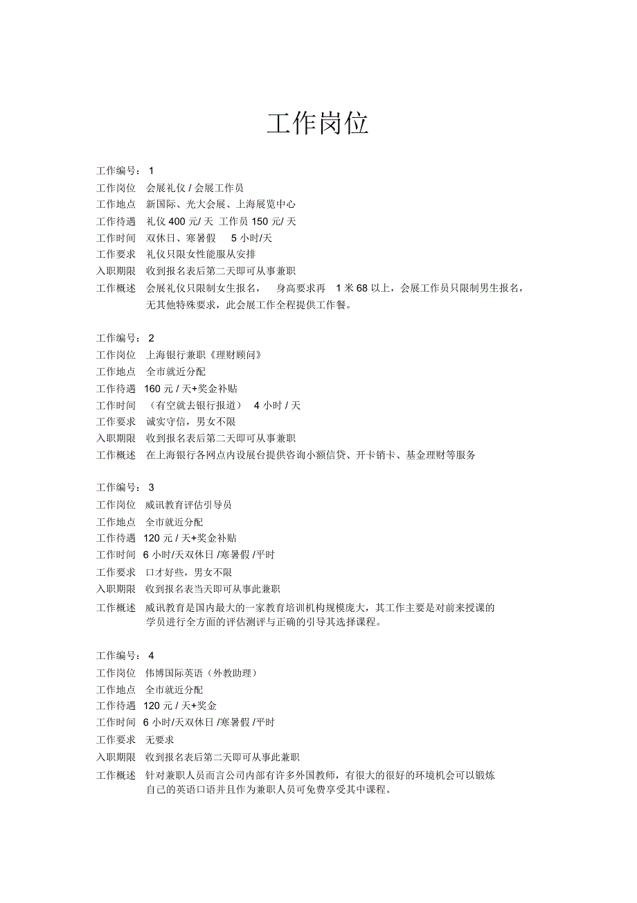 兼职工作岗位_第1页