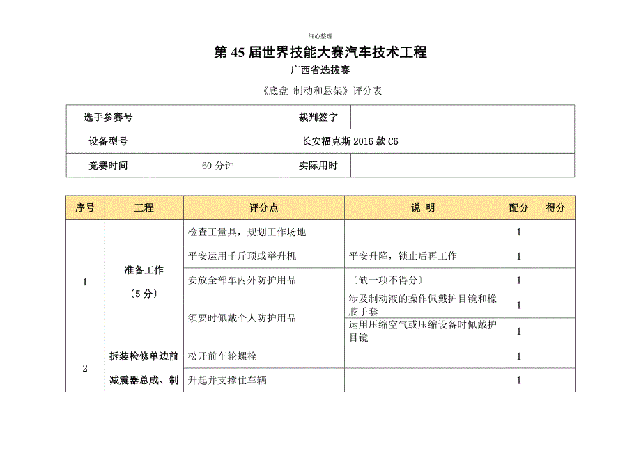 底盘制动和悬架评分表_第1页