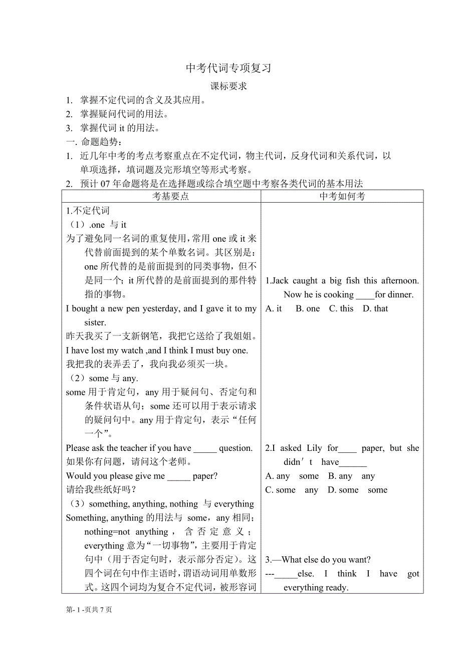 九年级代词专项复习(鲁教版).doc_第1页