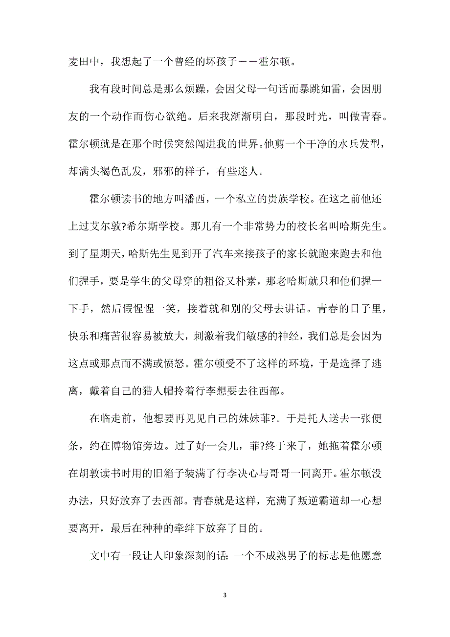 麦田里的守望者读书笔记（精选）_第3页