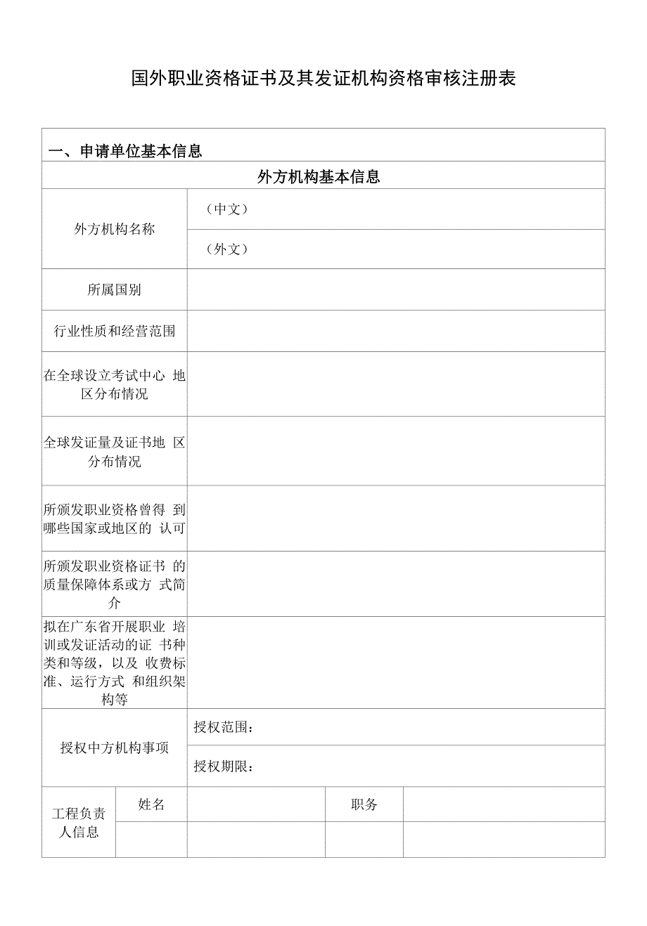 国外职业资格证书及其发证机构资格审核注册表(空白)改.docx_第1页