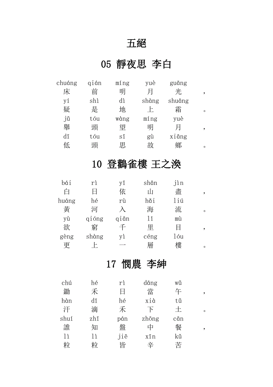 小学必背古诗80首-五绝---繁体_第1页