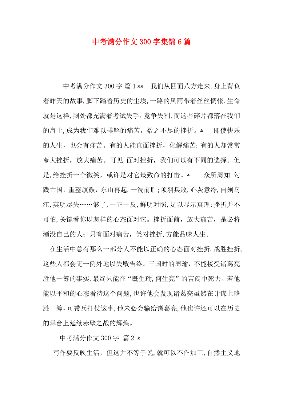 中考满分作文300字集锦6篇_第1页