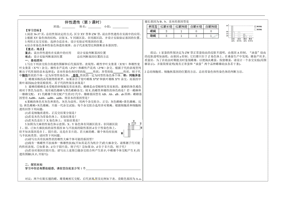 2.3伴性遗传学案 高一生物人教版必修二.doc_第2页