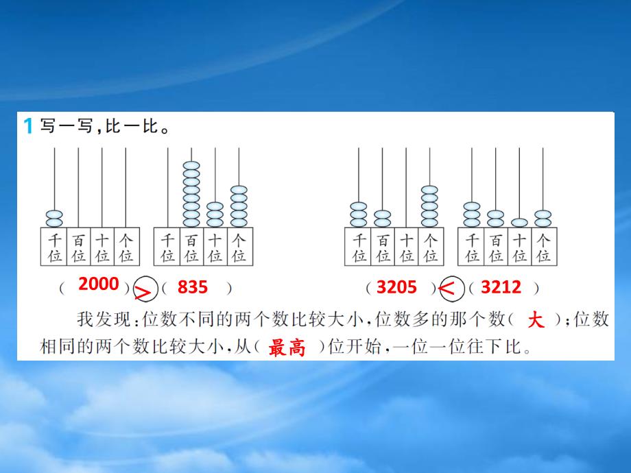 二级数学下册 第七单元 万以内数的认识 第7课时 10000以内数的大小比较作业课件 新人教_第3页