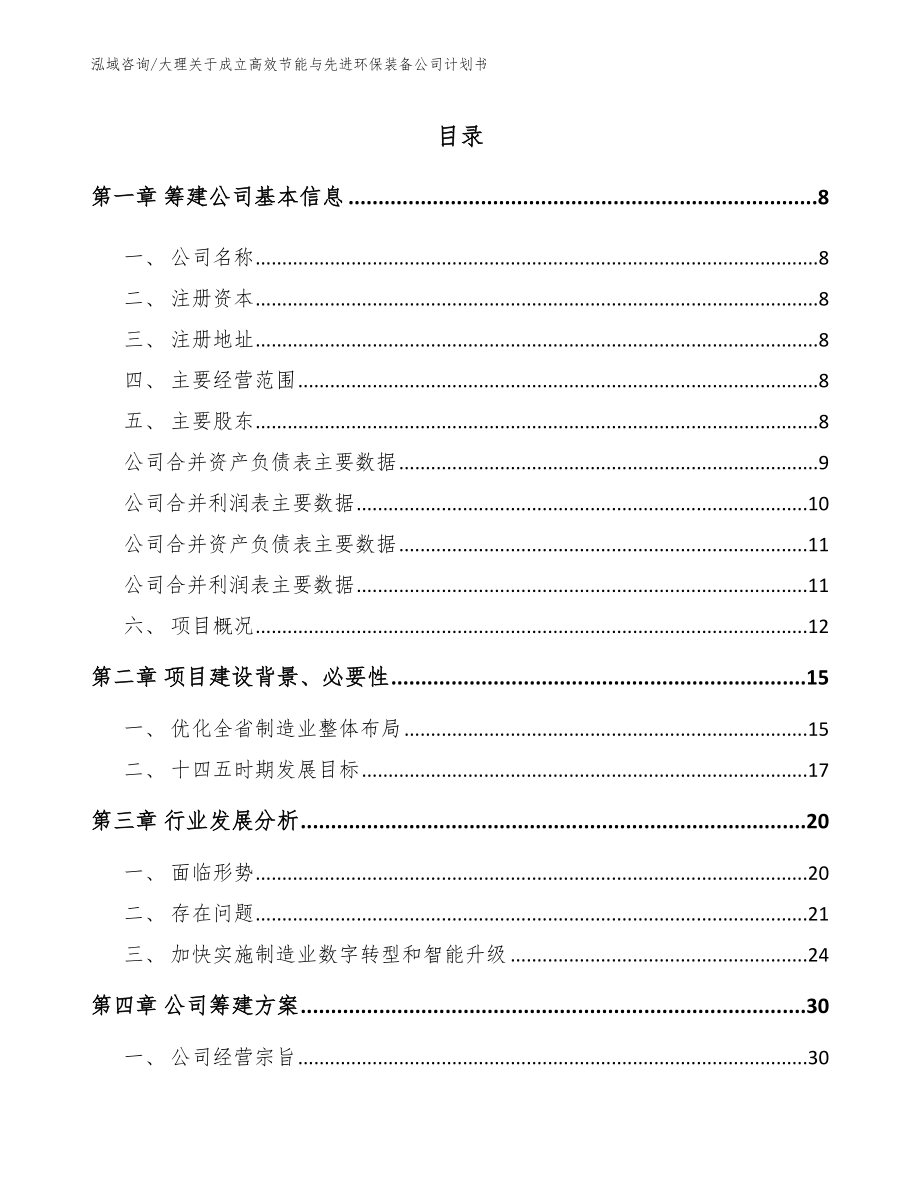 大理关于成立高效节能与先进环保装备公司计划书_范文参考_第2页