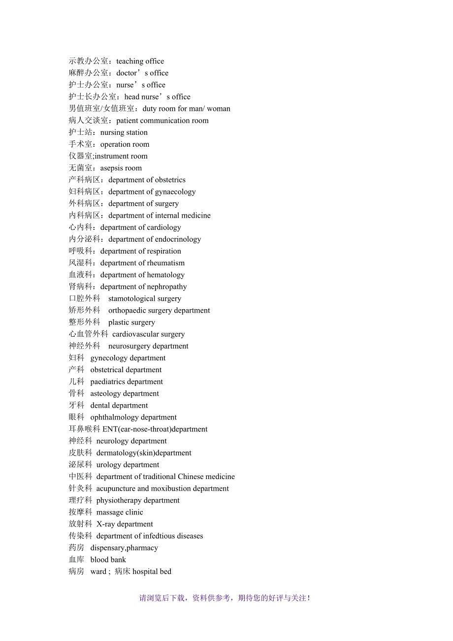 医院各个科室牌的英文名称翻译_第4页