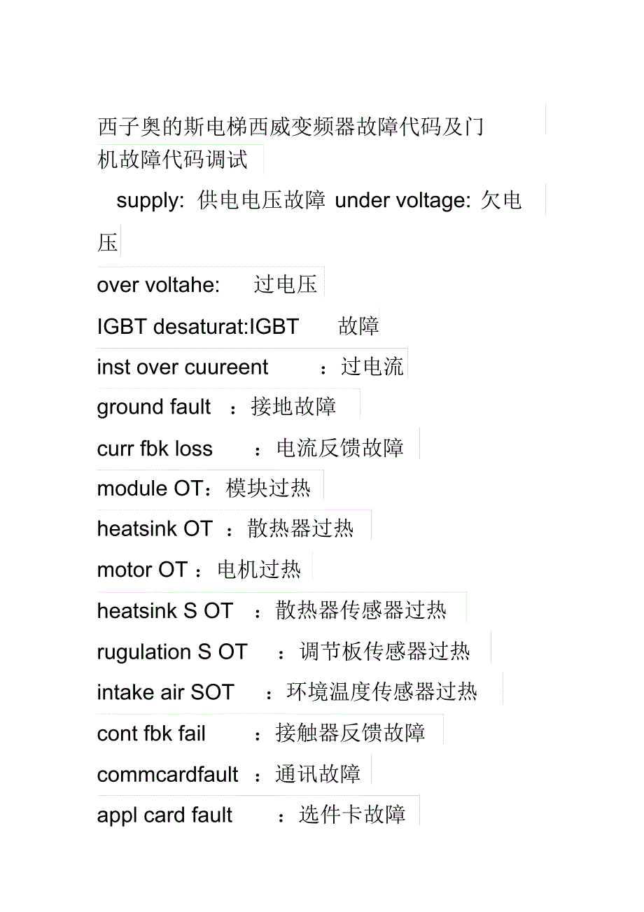 西子奥的斯电梯西威变频器故障代码及门机故障代码调试_第1页