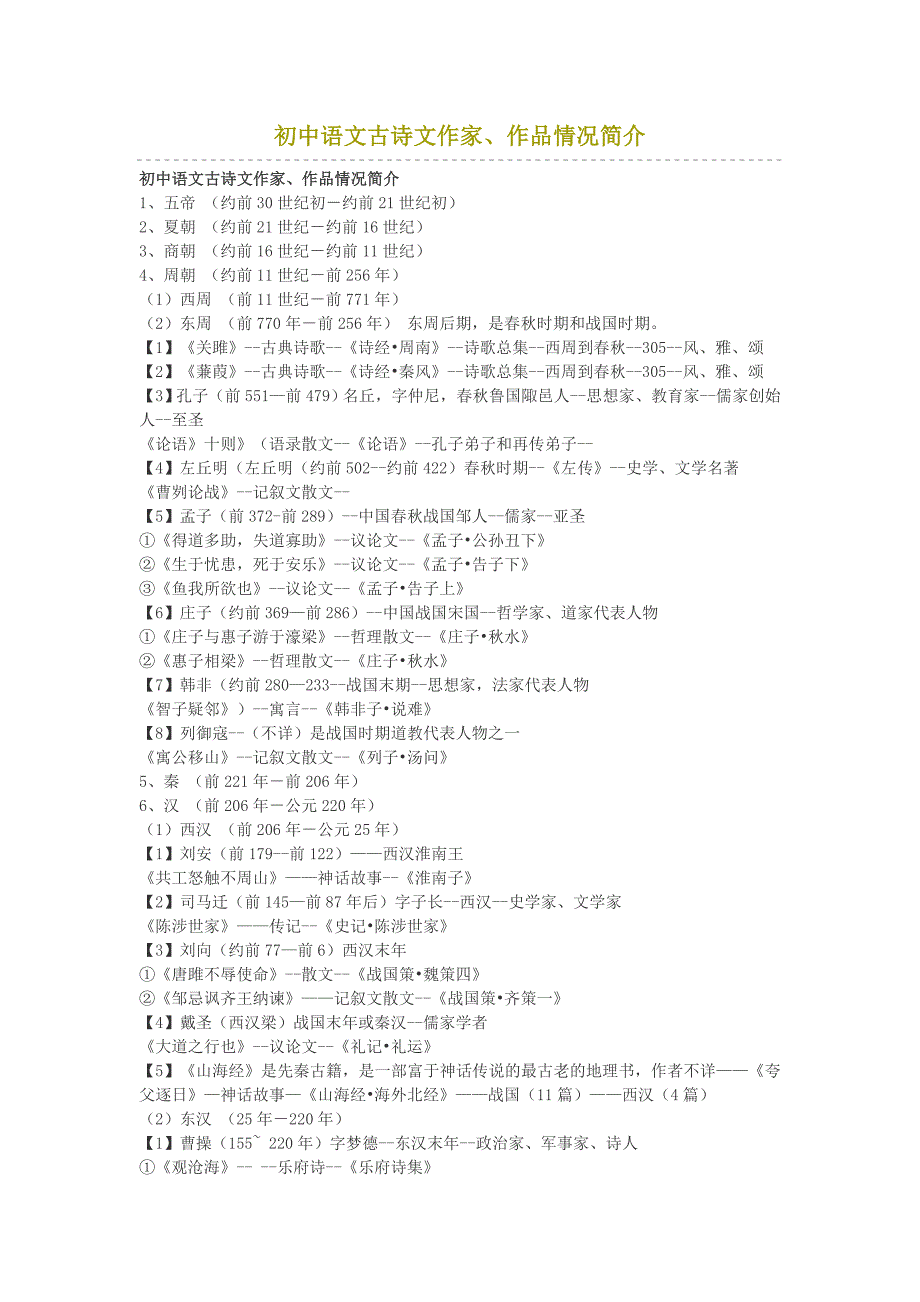 初中语文古诗文作家作品按朝代简介_第1页