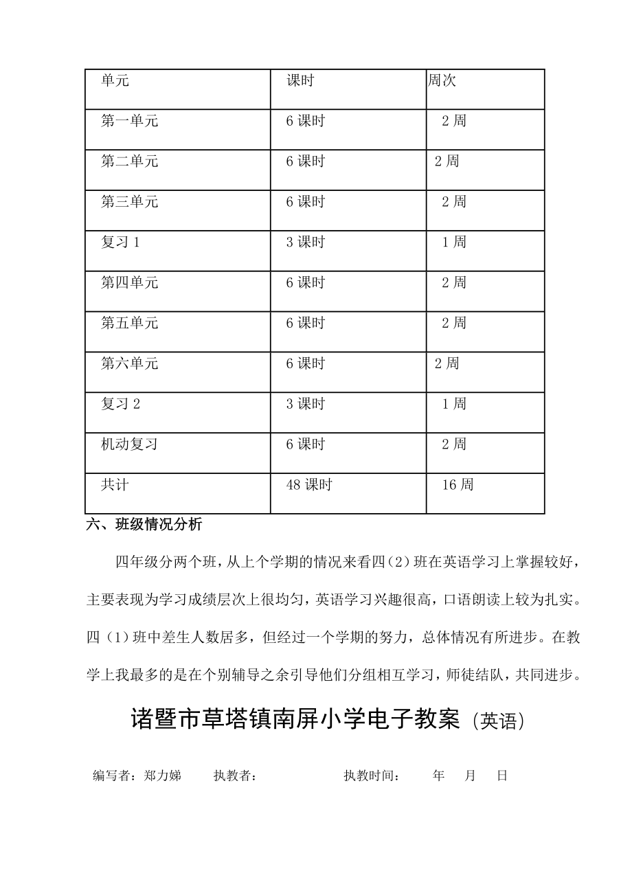 人教版小学四年级英语下册备课教案_第4页