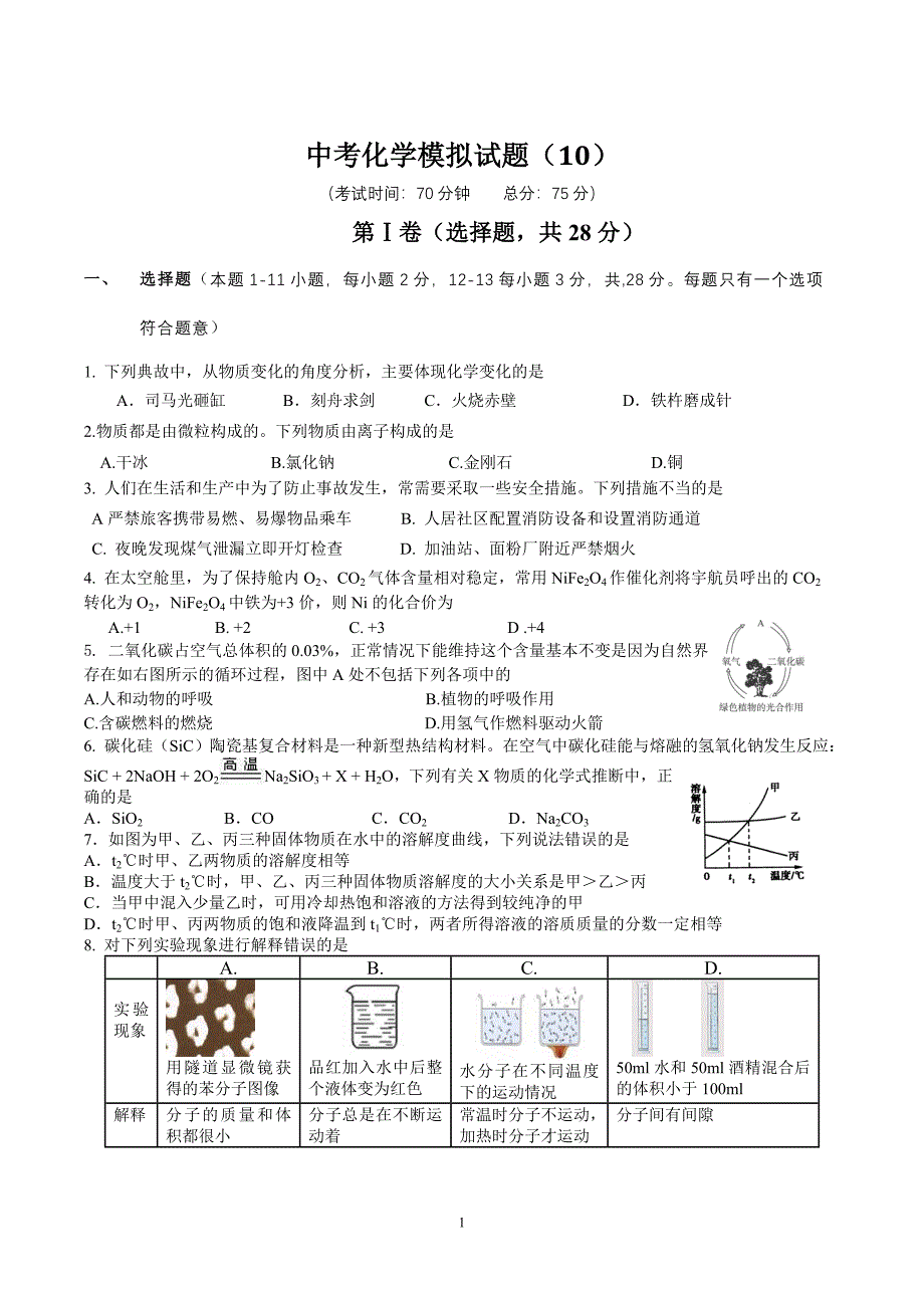 2013中考化学模拟试题11_第1页