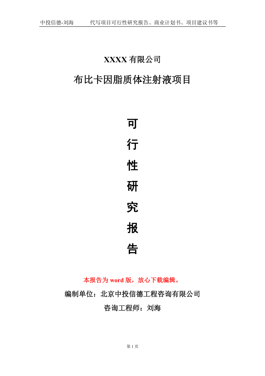 布比卡因脂质体注射液项目可行性研究报告模板立项审批_第1页