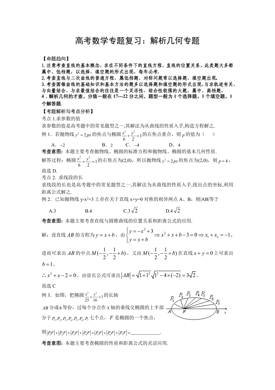 人教版高考数学专题复习：解析几何专题_第1页