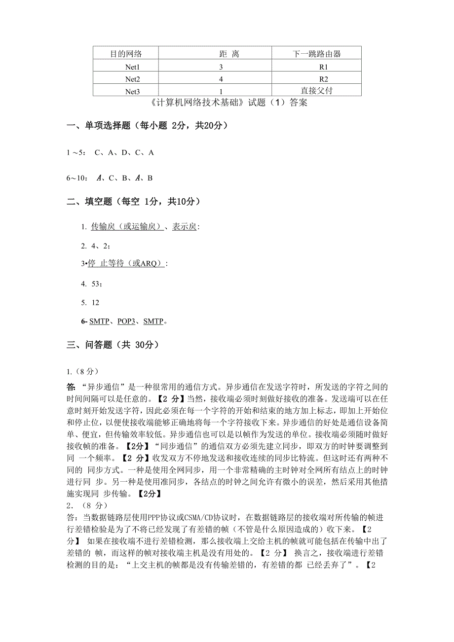 计算机网络技术基础试卷1_第3页