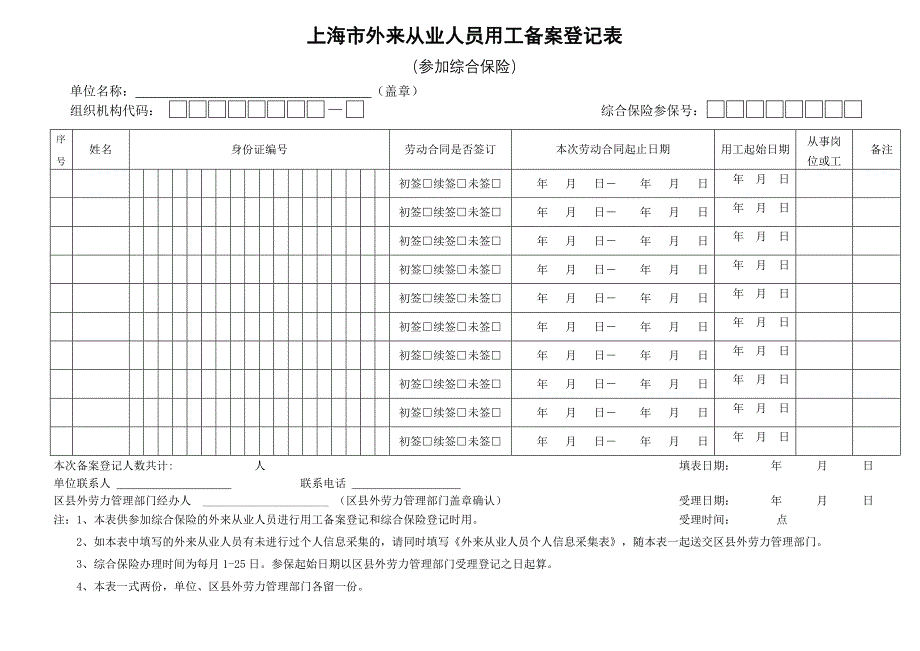 上海市外来从业人员用工备案登记表_第1页