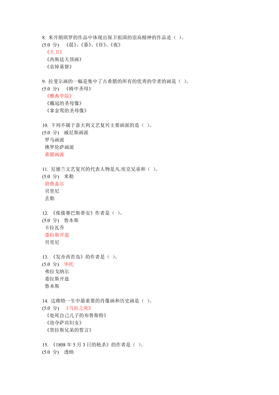 麦课网络通识西方艺术赏析-全部作业答案.doc_第2页