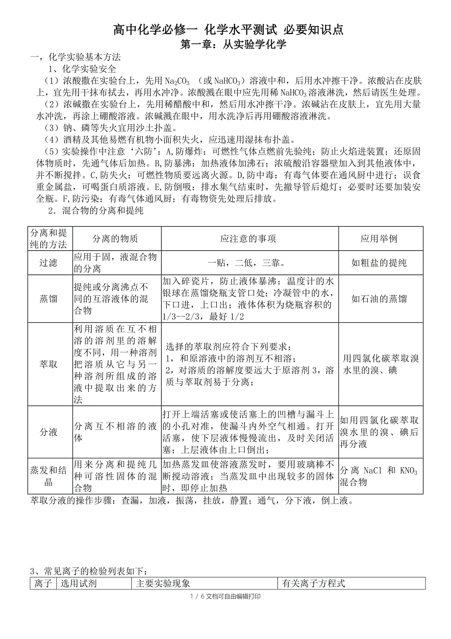 高一化学知识点总结从实验学化学_第1页