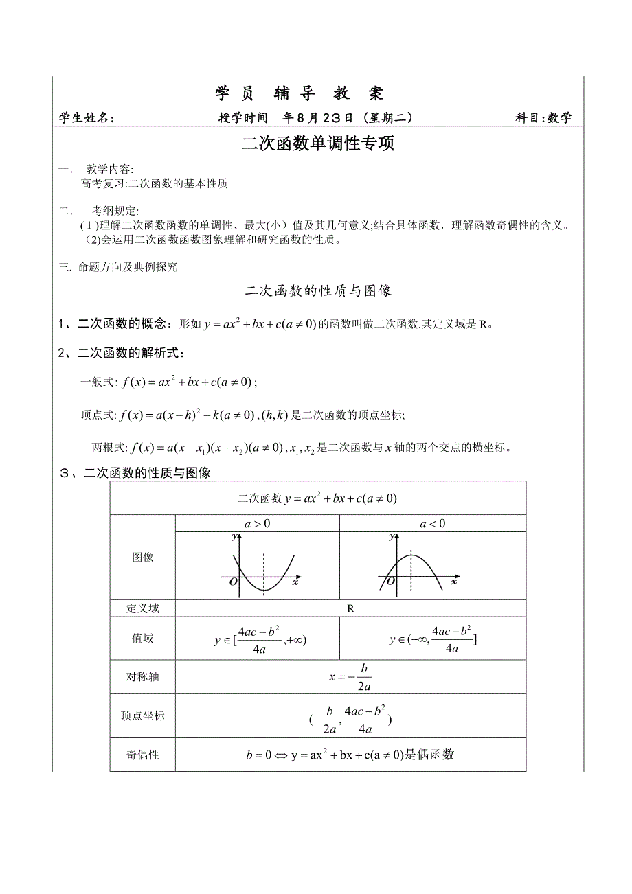 二次函数的单调性专题_第1页