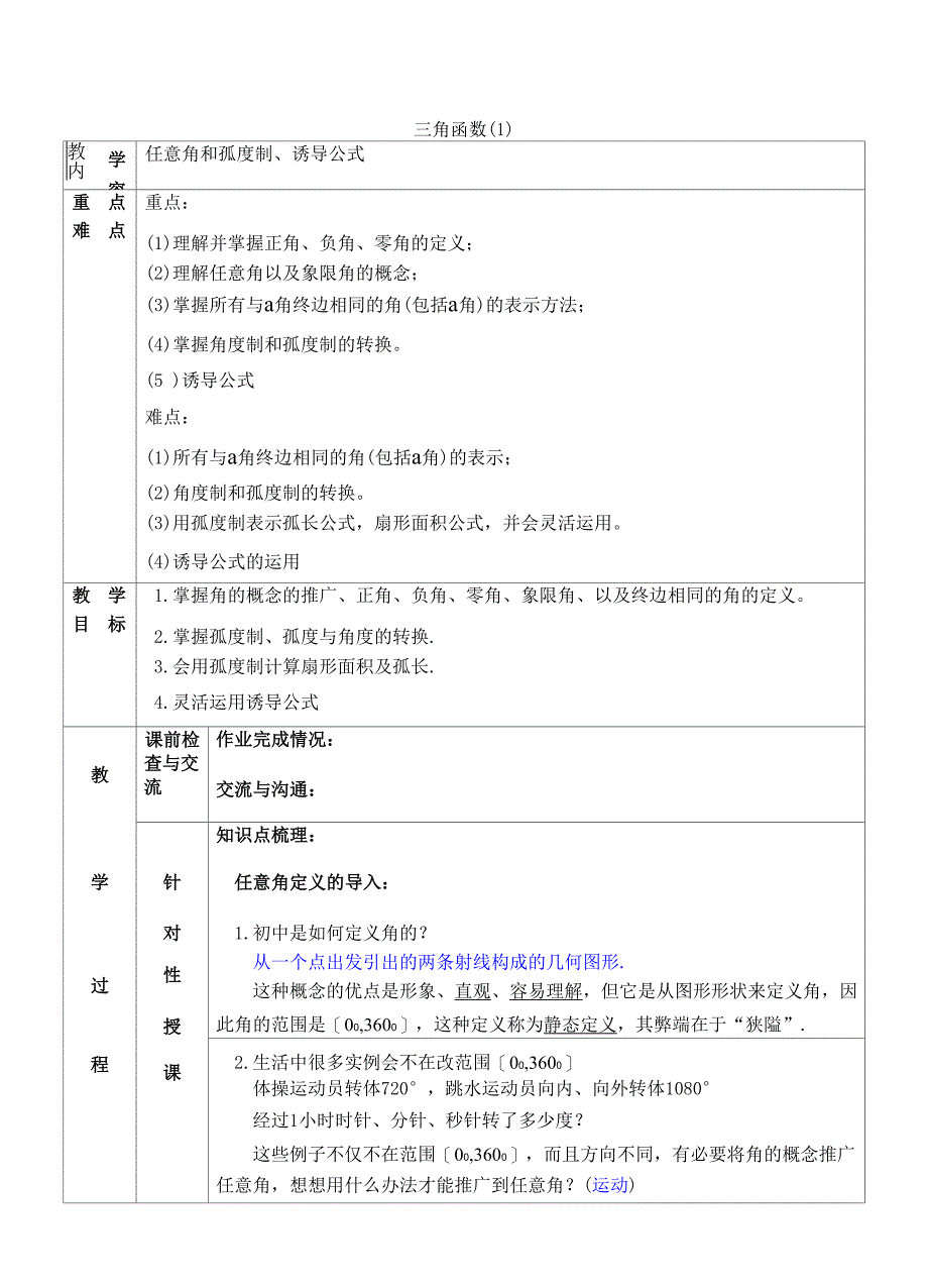 任意角和弧度制、诱导公式_第1页
