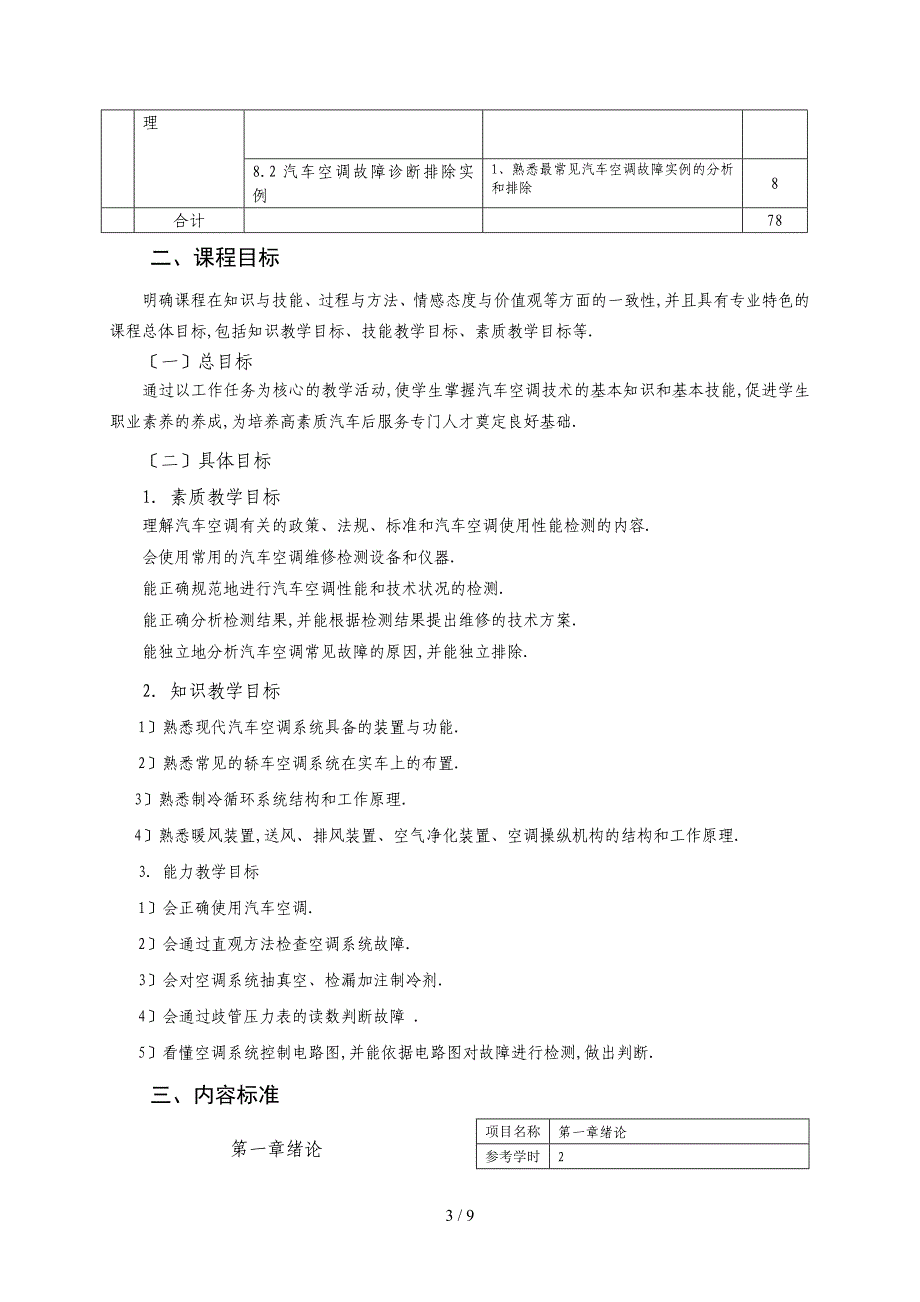 《汽车空调结构原理与维修》课程标准_第3页