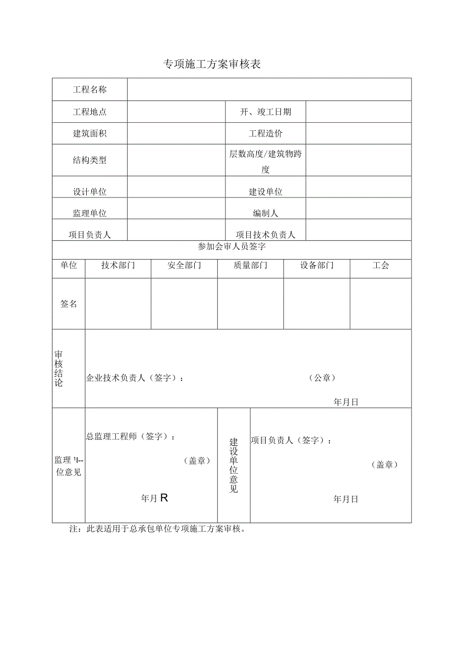 专项施工方案审核表_第1页