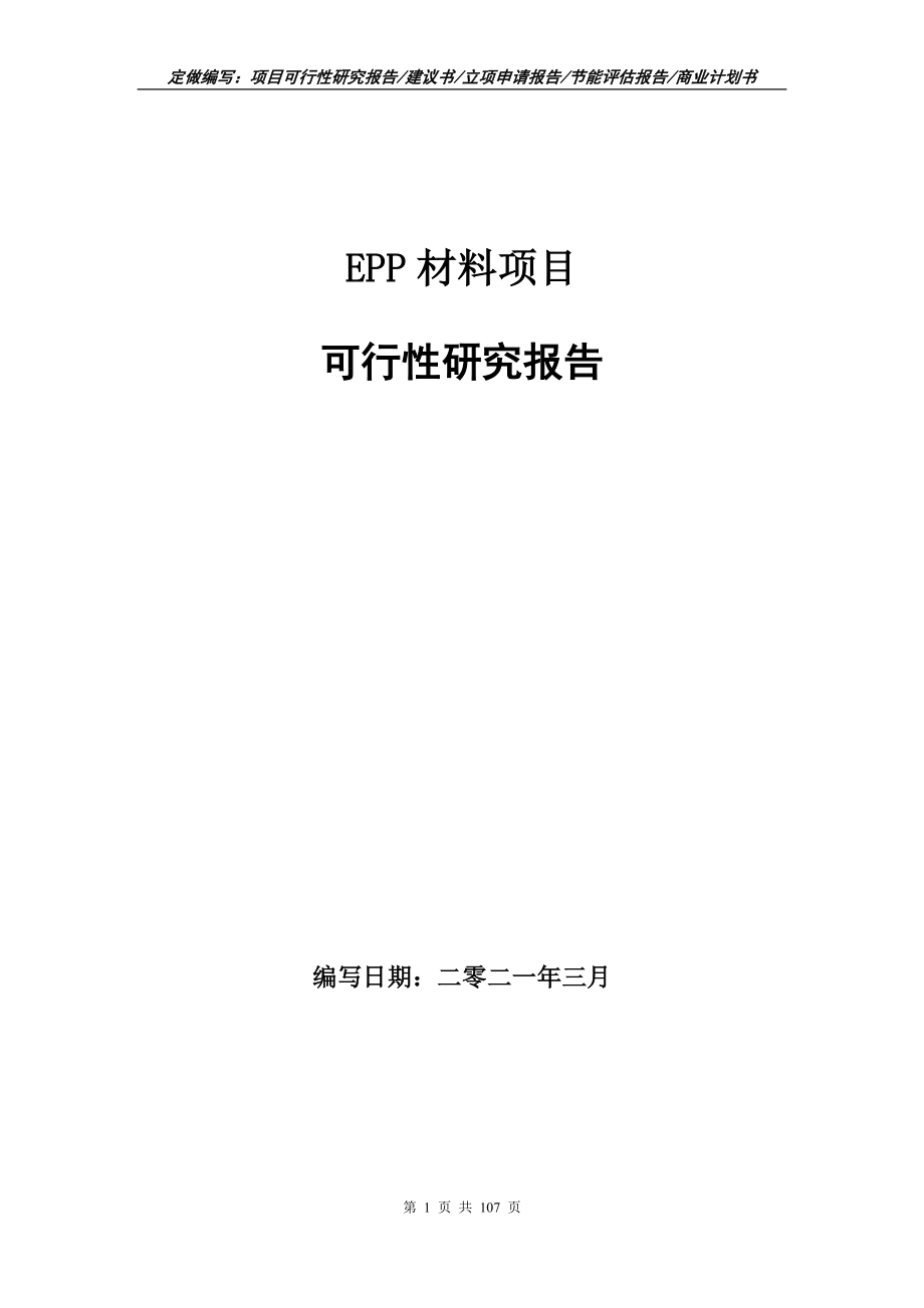 EPP材料项目可行性研究报告立项申请写作范本