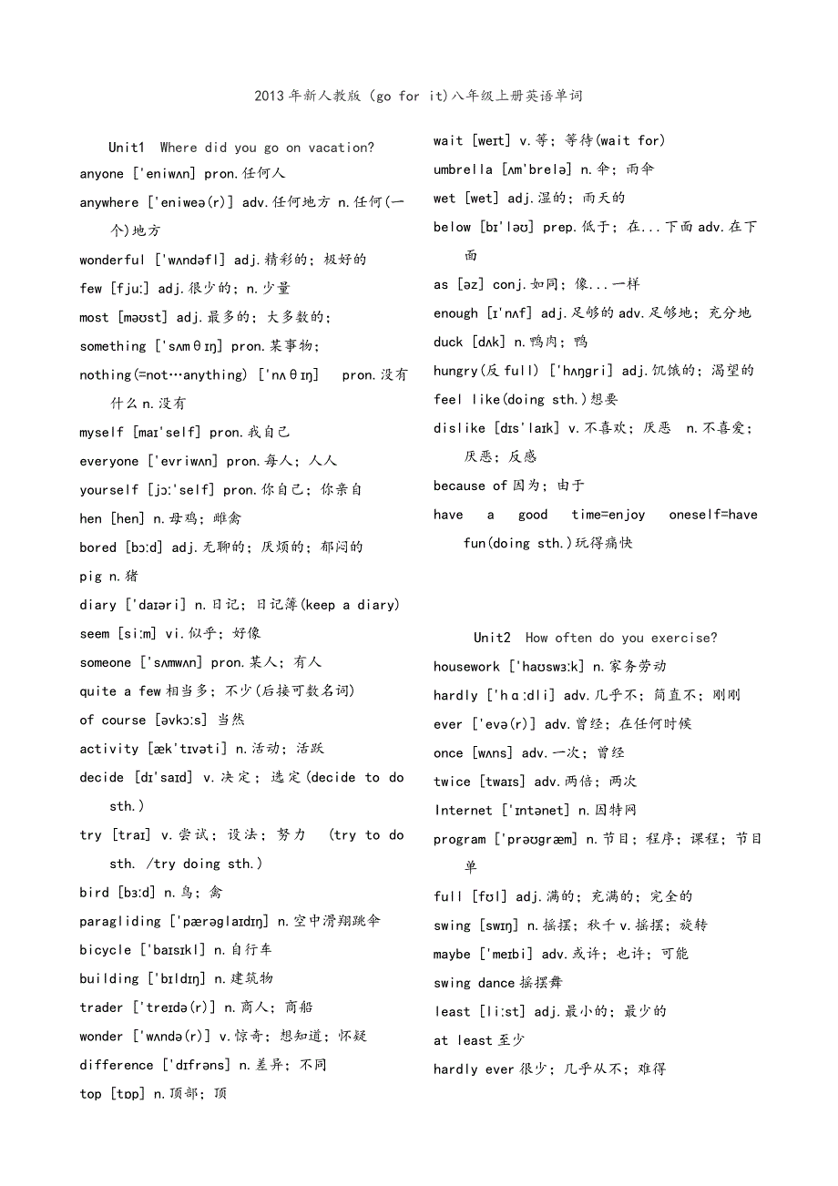 《英语[Goforit]》八年级(上册)单词表(共6页)_第1页