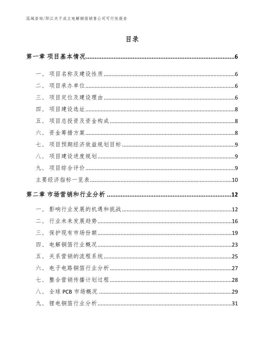 阳江关于成立电解铜箔销售公司可行性报告【模板】_第1页