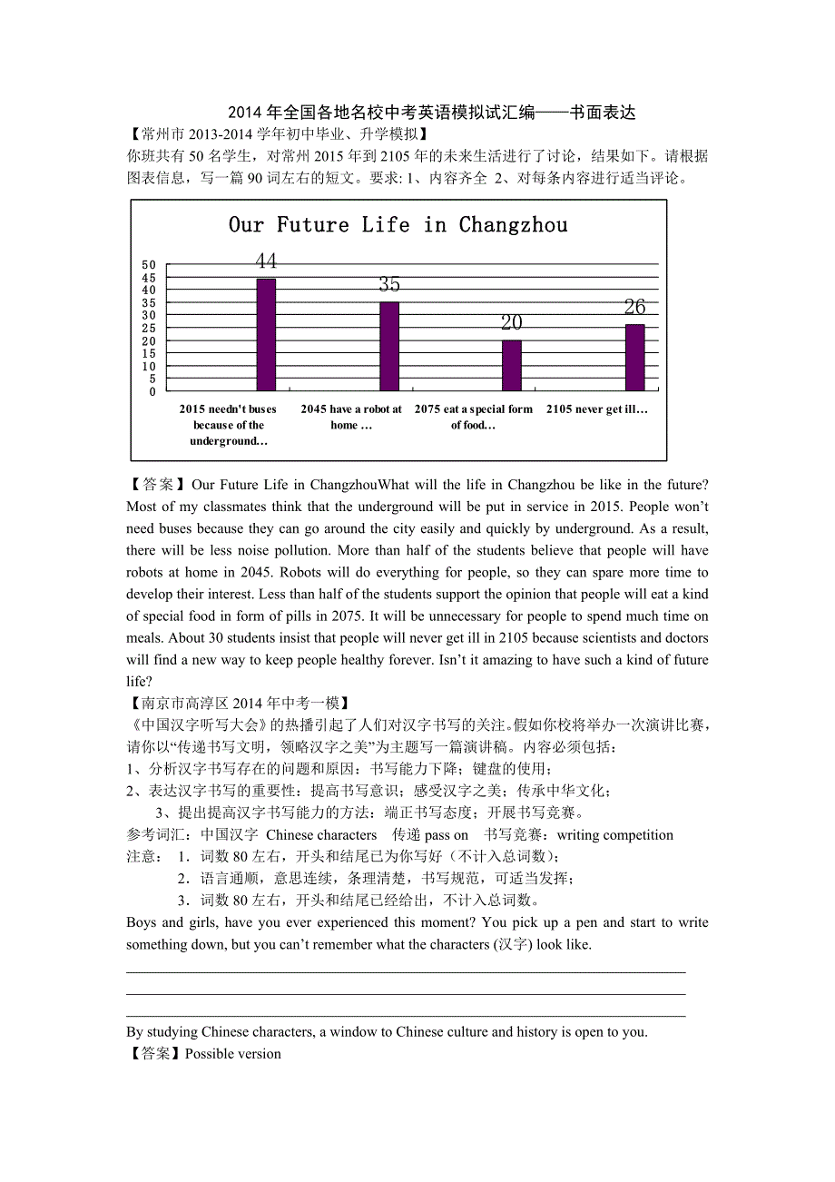 2014年各地中考英语模拟试汇编-作文_第1页