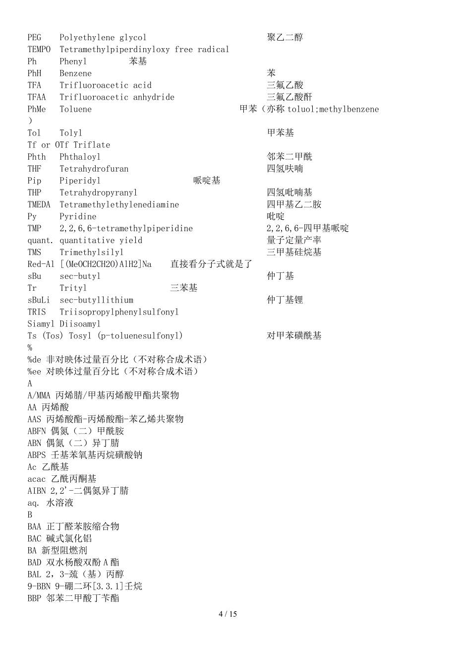 化学专业英语词汇常用前后缀和各种物质的缩写_第4页